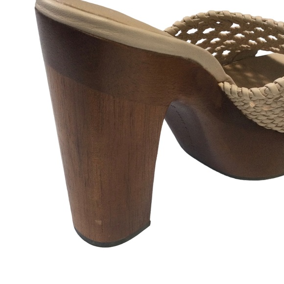 Veronica Beard Guadalupe Woven Leather Wooden-Heel Mules in Shell Women’s Size 8 - Picture 7 of 11